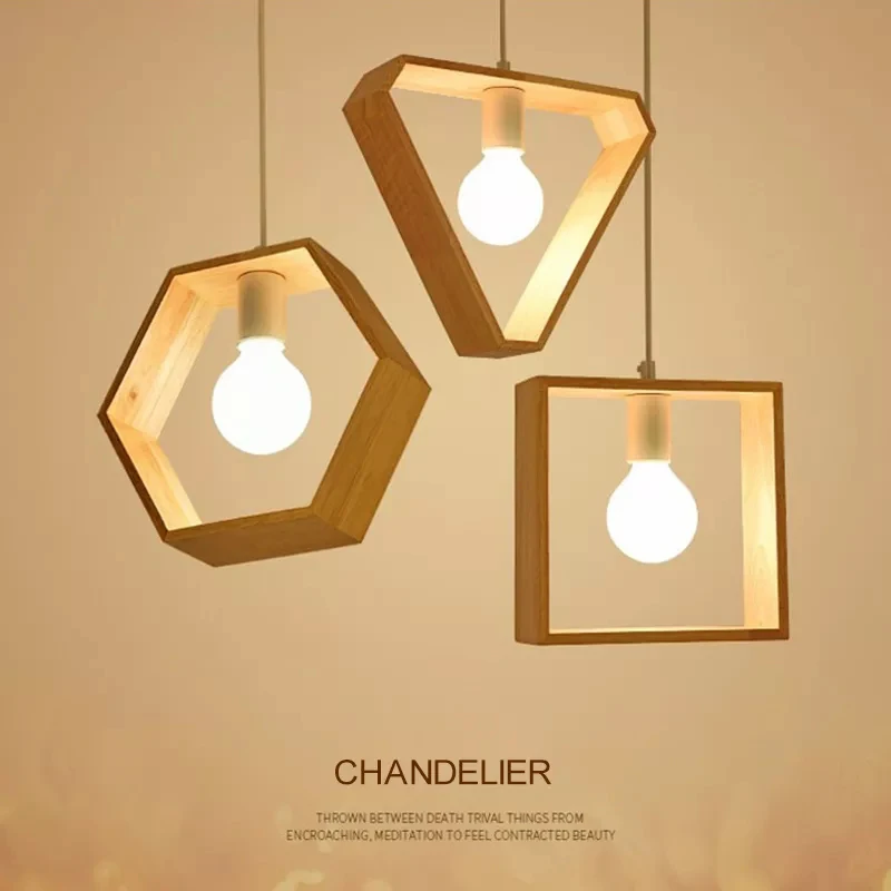 2022  Nordic creative dining room living room porch geometric wooden art lamps simple corridor post-modern wooden art chandelier