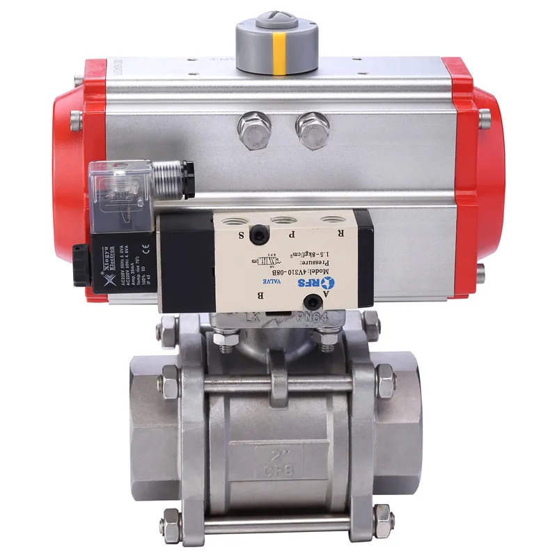 RFS BV series spring return stainless steel pneumatic actuator actuated 3pcs ball valve