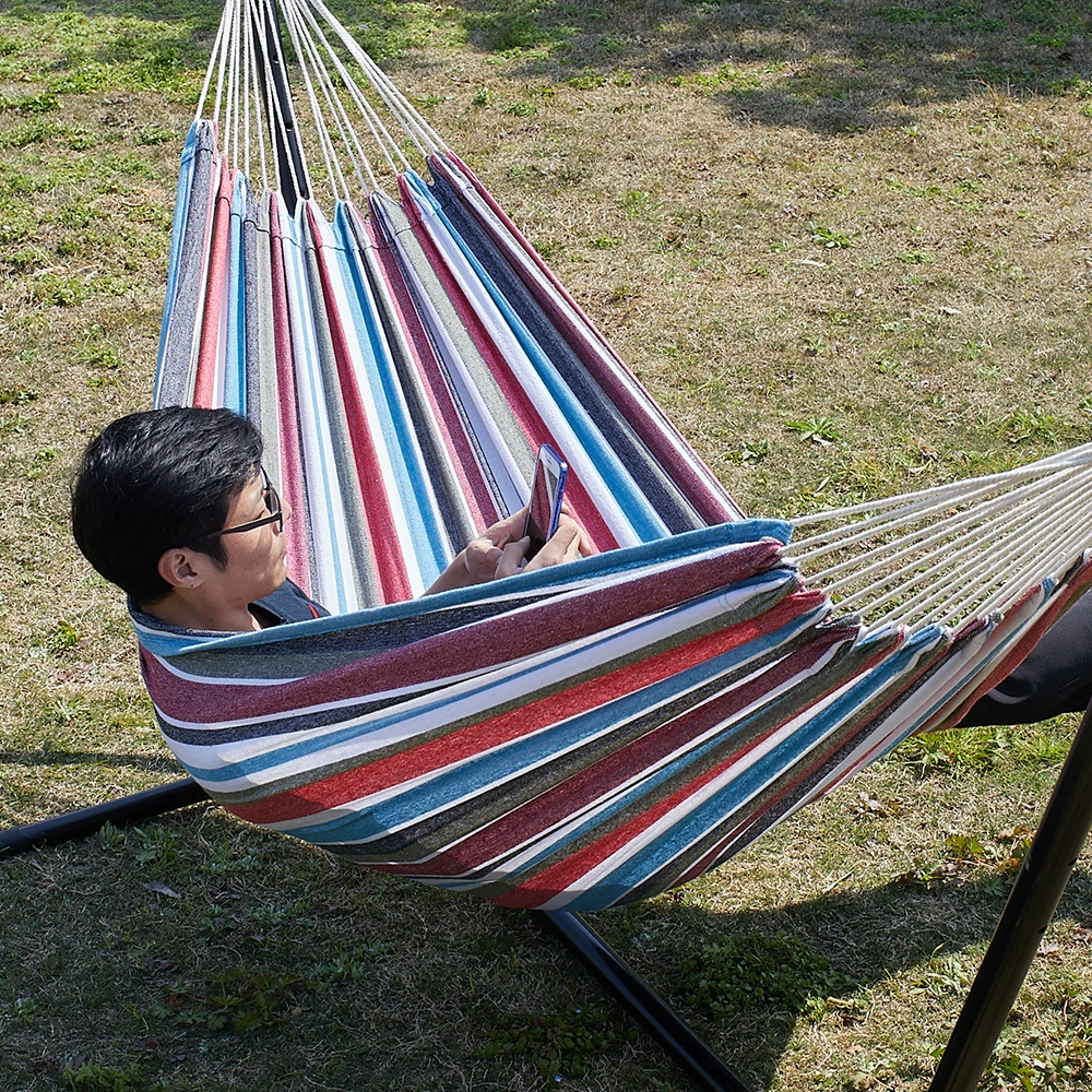 Hammock With Stand Double Cotton Hammock And Heavy Duty Steel Stand Including Portable Carrying Case