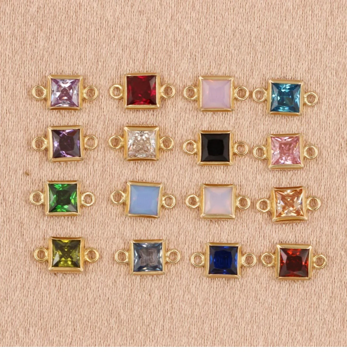 GP new Square birthstone bezel connector 14k gold filled S925 permanent connector jewelry findings wholesale