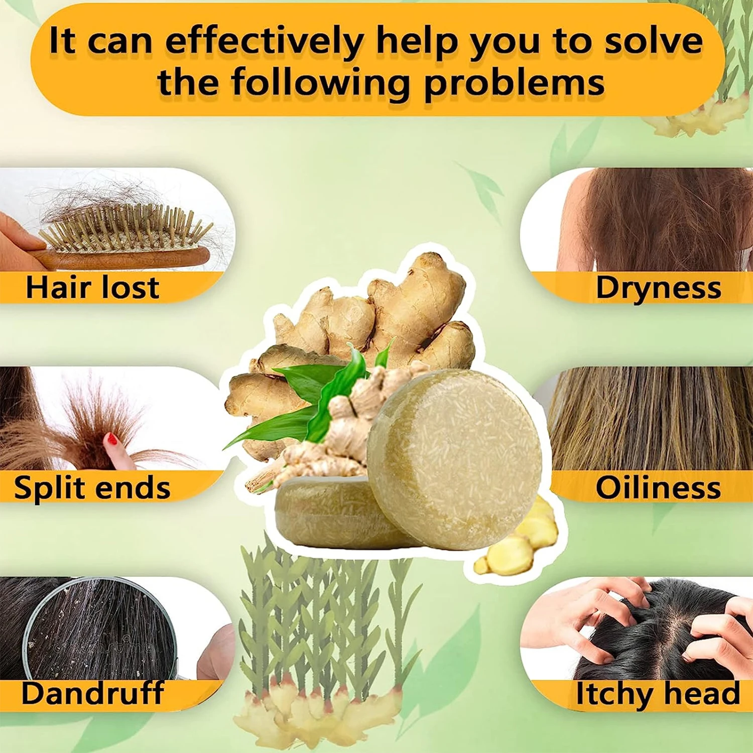 Solid Soap Natural Organic Anti Hair Loss Ginger Shampoo Bar -739203