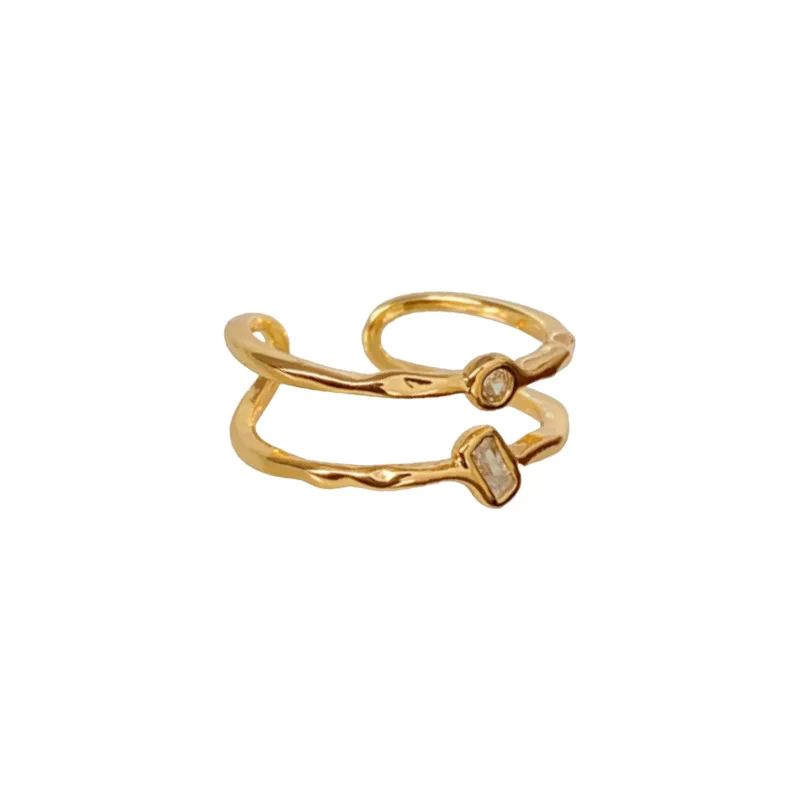 Real Gold Plating High-Grade Double Layer Wheat Open Ring Europe and America Cross Border New Light Luxury Temperament Index Fin
