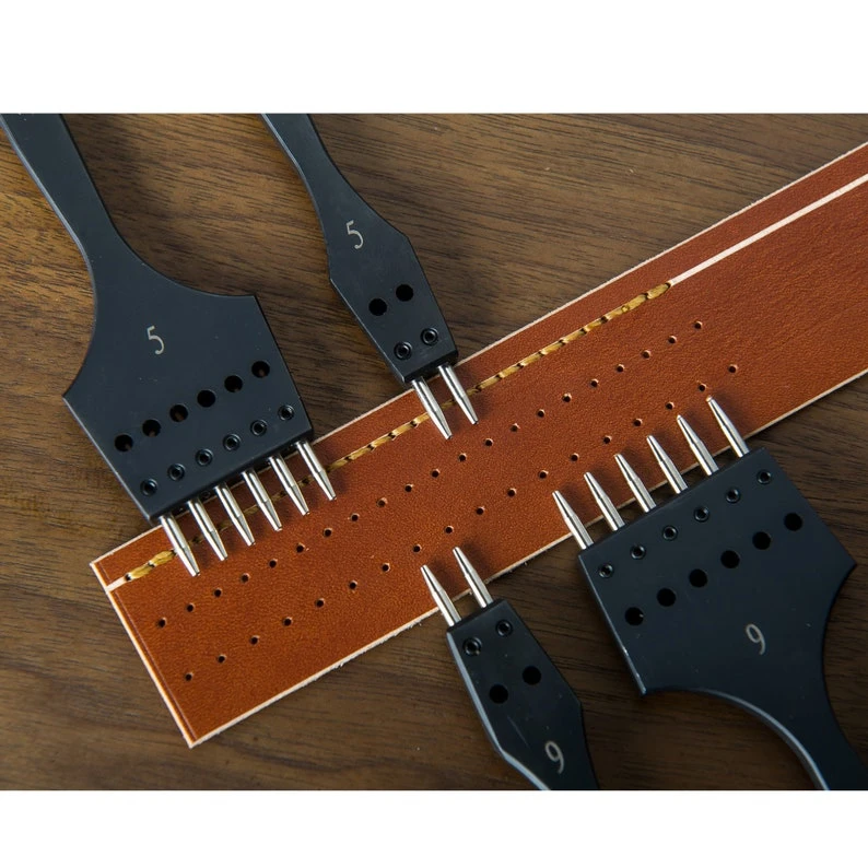 Black Sharp Head Replaceable Prick Iron Hole Punch Detachable Veg Tanned Leather Round Stitching Chisel Set DIY Leather Tool