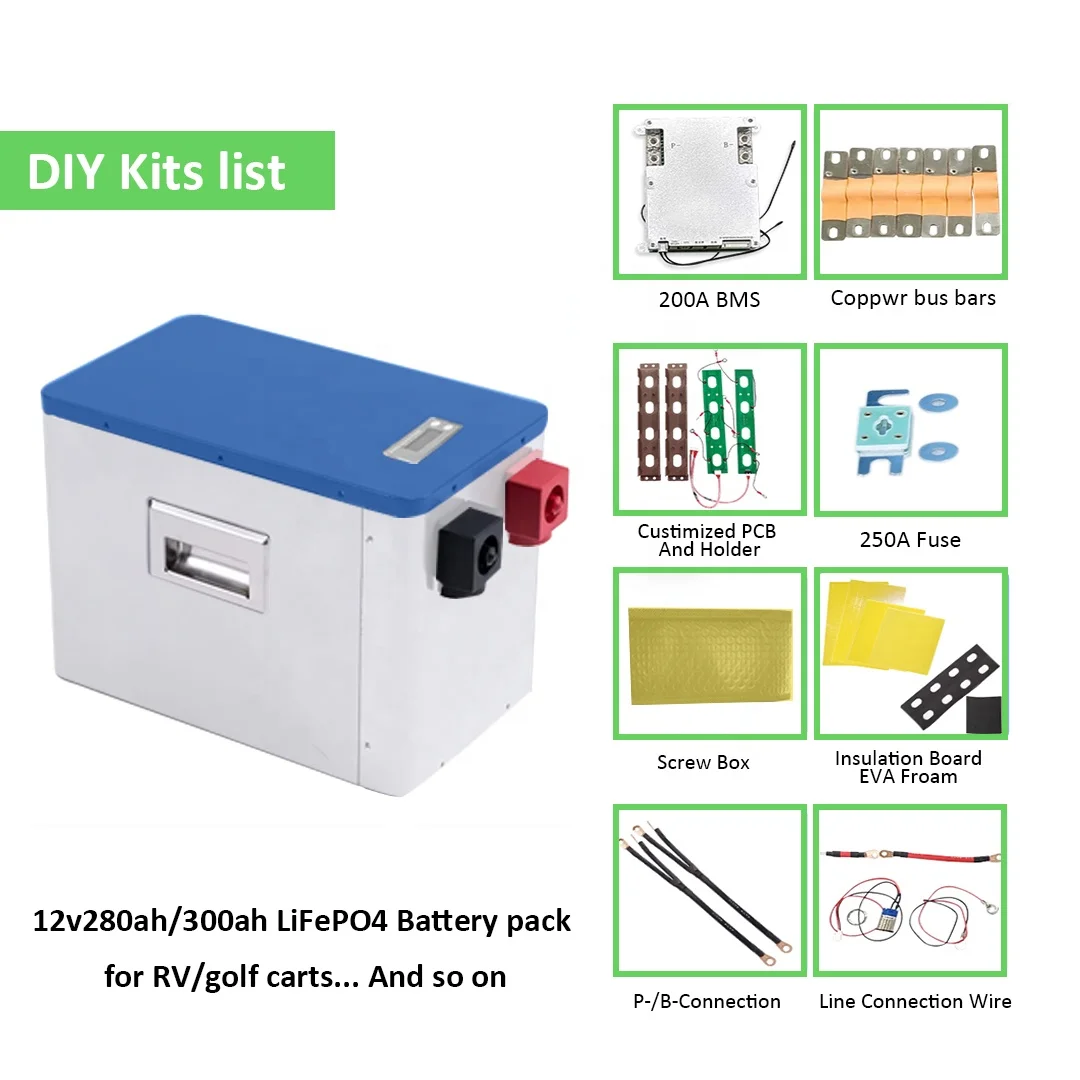Vhlisx 3.8kwh battery box 12.8v4S1P 280ah DIY Kit Batteries Cell Case for 280ah300ah Lifepo4 battery for RV/ Boat/Golf cart