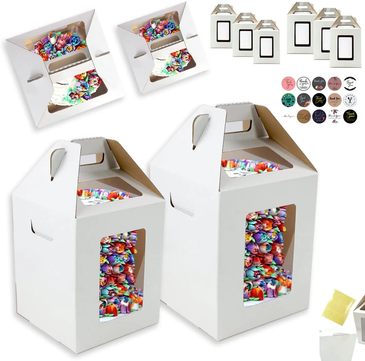 Большие коробки для тортов 10x10x12 высокие картонные 3-уровневые бумажные упаковка с окном 16 дюймов