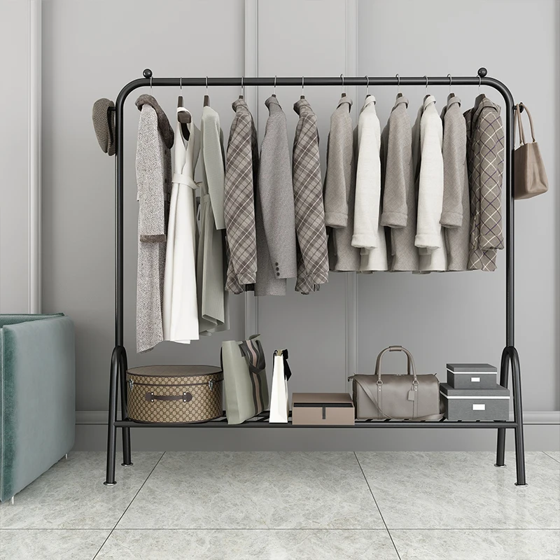 
Hot sale light clothes rack floor stand bedroom hanger household folding clothes shelf drying rod Nordic floor coat rack stand 