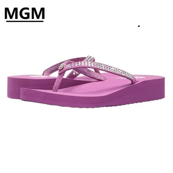 
Silver two lines diamond women flip flops with 3-5 cm heel footwear 