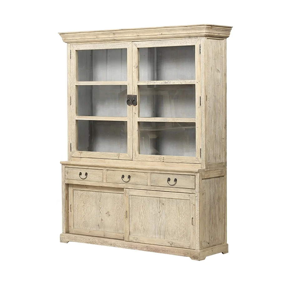 Chinese antique rustic farm house style oriental weathered wood vintage decor natural wall bookcase