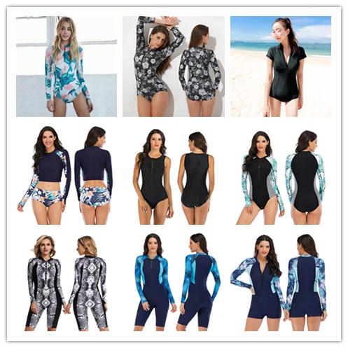 Wholesale Women Ladies 1-pc Long Sleeves Rash Guard Bikini Swimsuit Beachwear Racing Sport Swimwear SPF50+