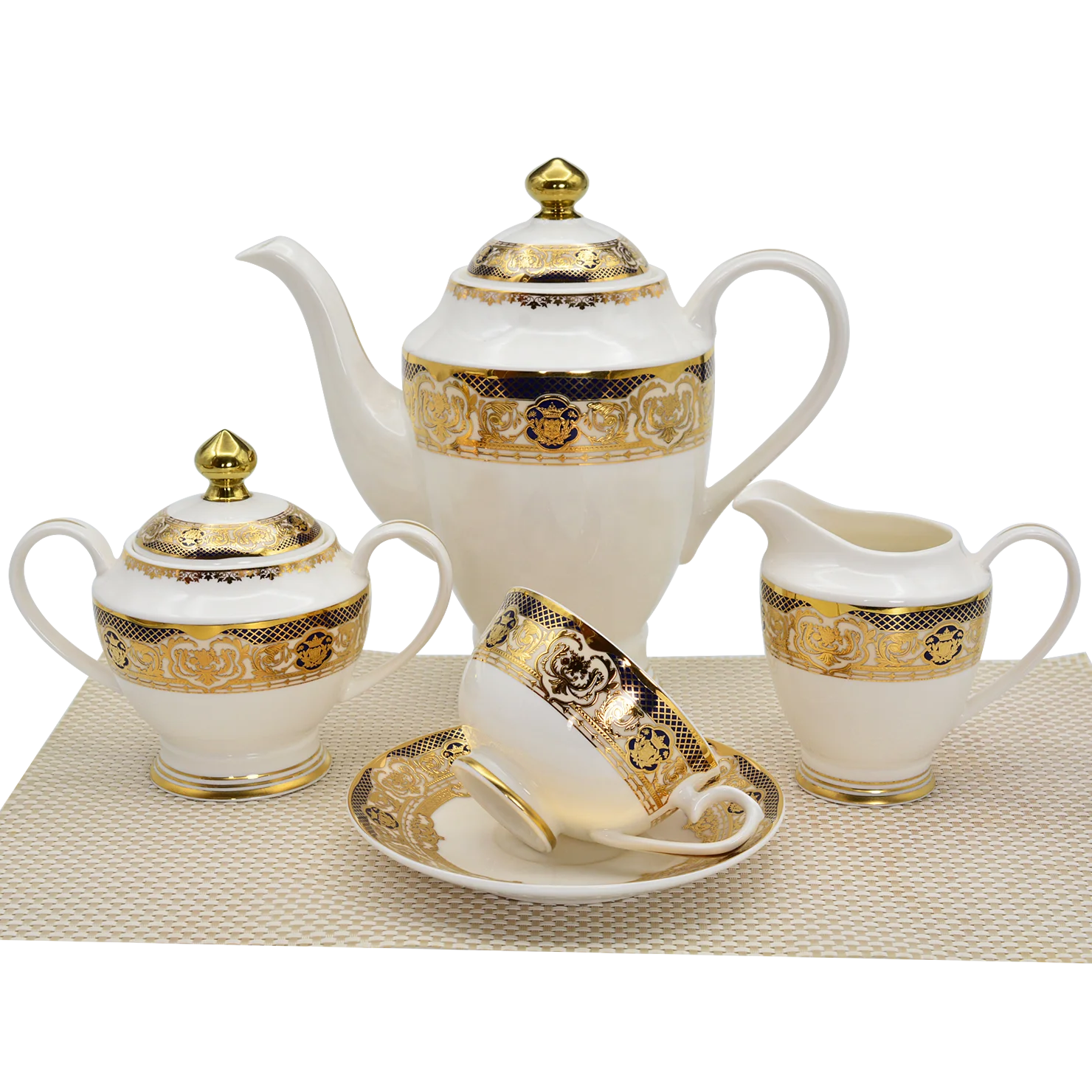 KAROSA hot sell royal 17pcs coffee tea set gift set with cups and saucers gold ceramic luxury tea sets