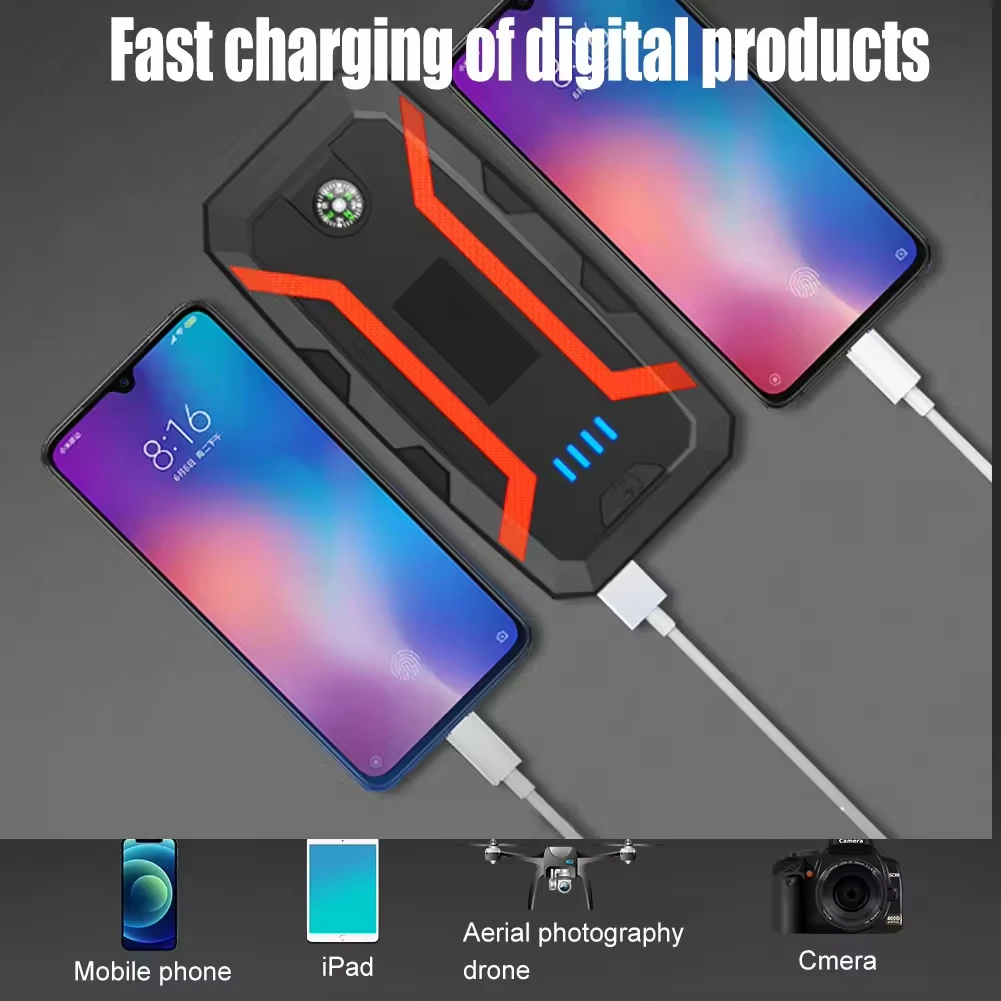 Портативный 12000 мАч Power Bank пусковое устройство воздушный насос и компрессор автомобильный для наружного освещения