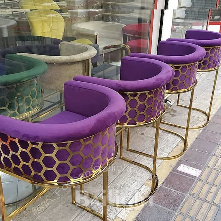 Gold Metal Bar Stool Pink Velvet Counter Height Chair Modern