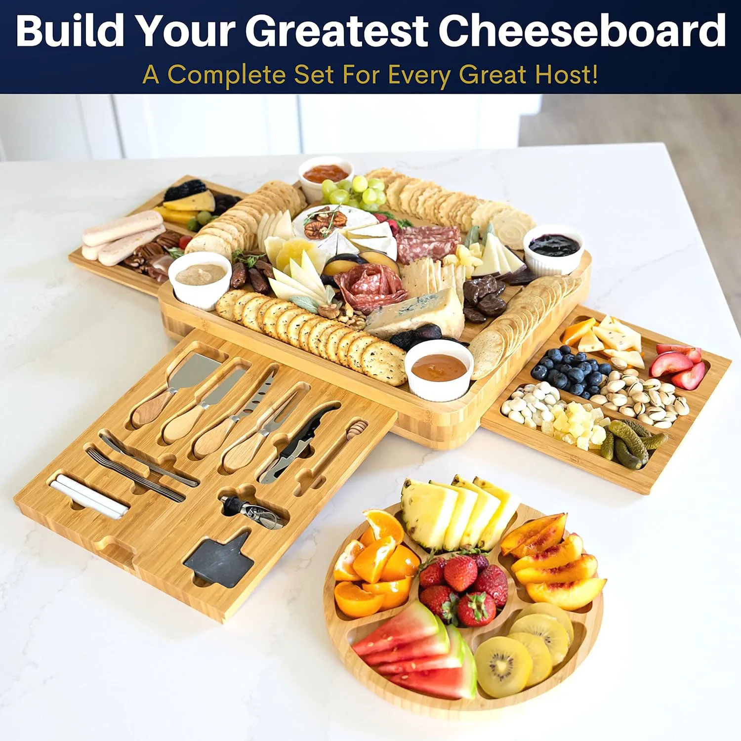 Charcuterie Boards Gift Set Large Charcuterie Board, Bamboo Cheese Board - Unique Valentine Gifts5