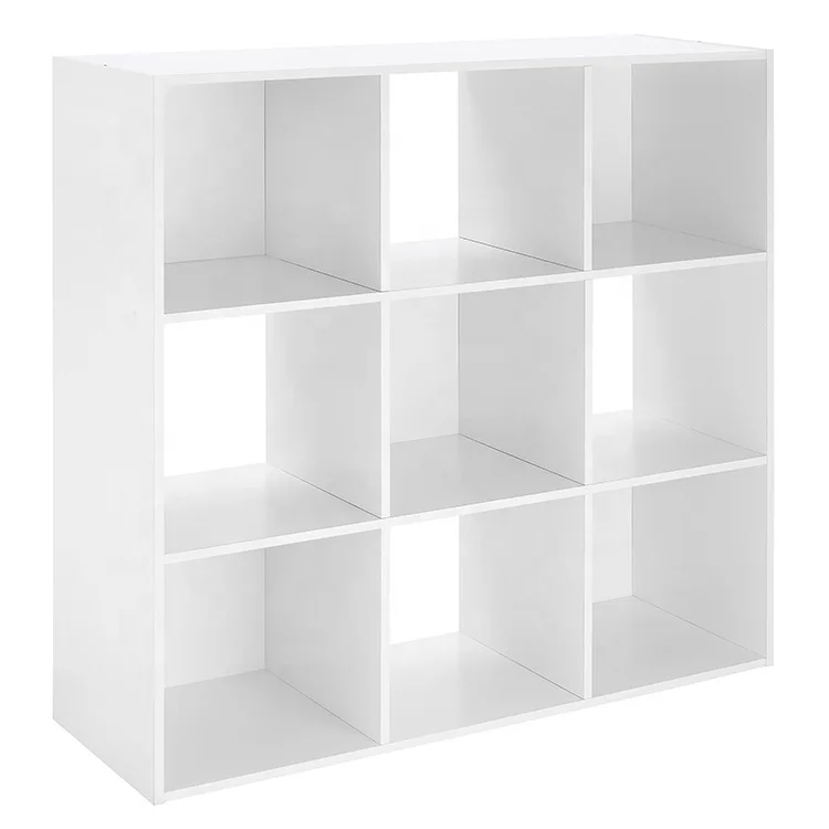 Factory wholesale white 9 cubic storage display cabinet open diy wooden cube bookshelf bookcase