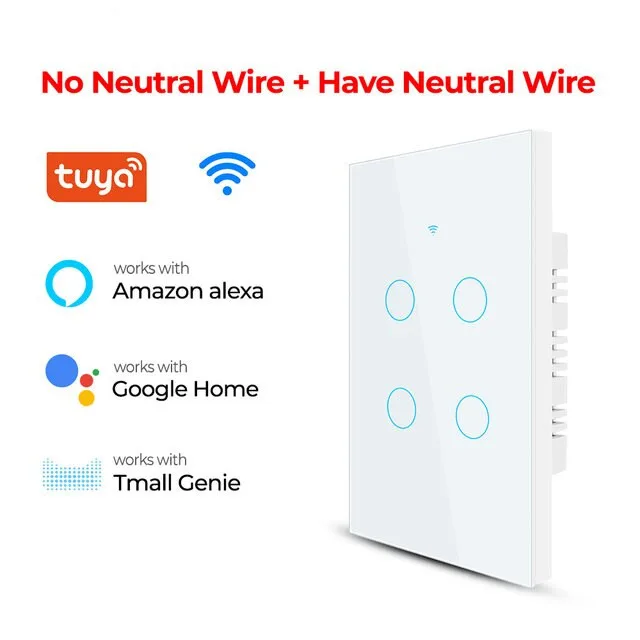 US Smart Switch 2 gang Tuya Control Works With Google Home Smart Life RF Remote Control WiFi Panel No Neutral Touch Wall Switch