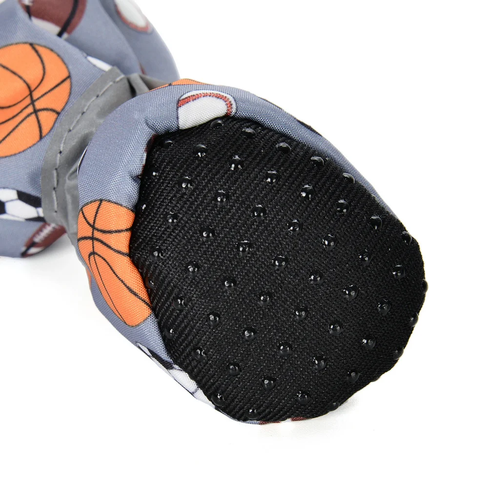 Small dog boots Waterproof non-slip pet shoes reflective printed warm wool lining