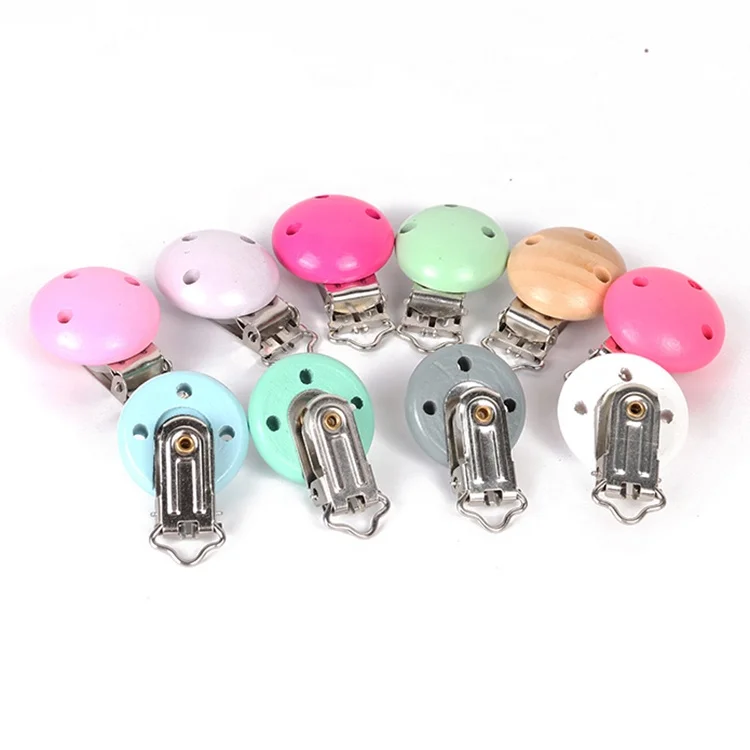 High Quality Custom Color Round Shape Pacifier Clip Wooden Baby Teether Pacifier Clip