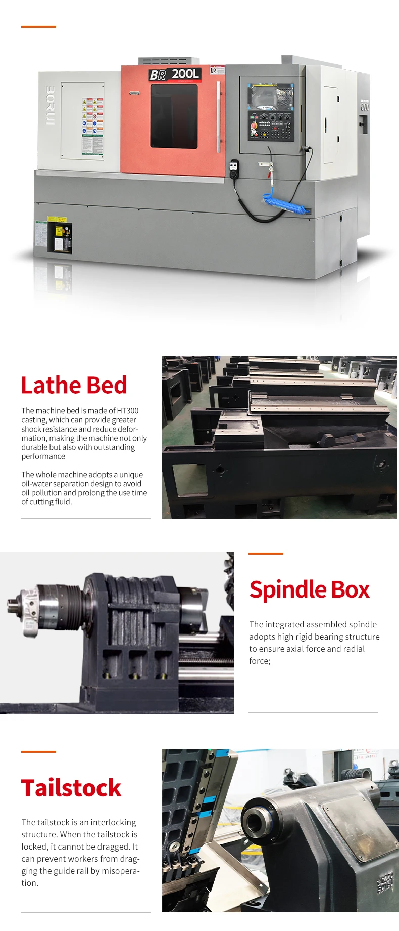 BR200L Slant Bed Turning Center Cnc Lathe Hot Product Single Horizontal Provided Customizable Turning Machine