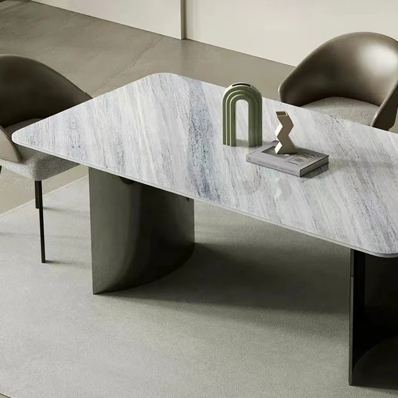 Luxury Rectangular Blue Natural Marble Top Stainless Steel Base Dining Table With Chair For home