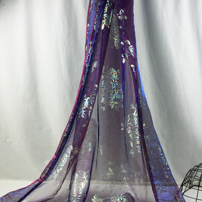 purple blue iridescent moonlight tulle with holographic floral foil