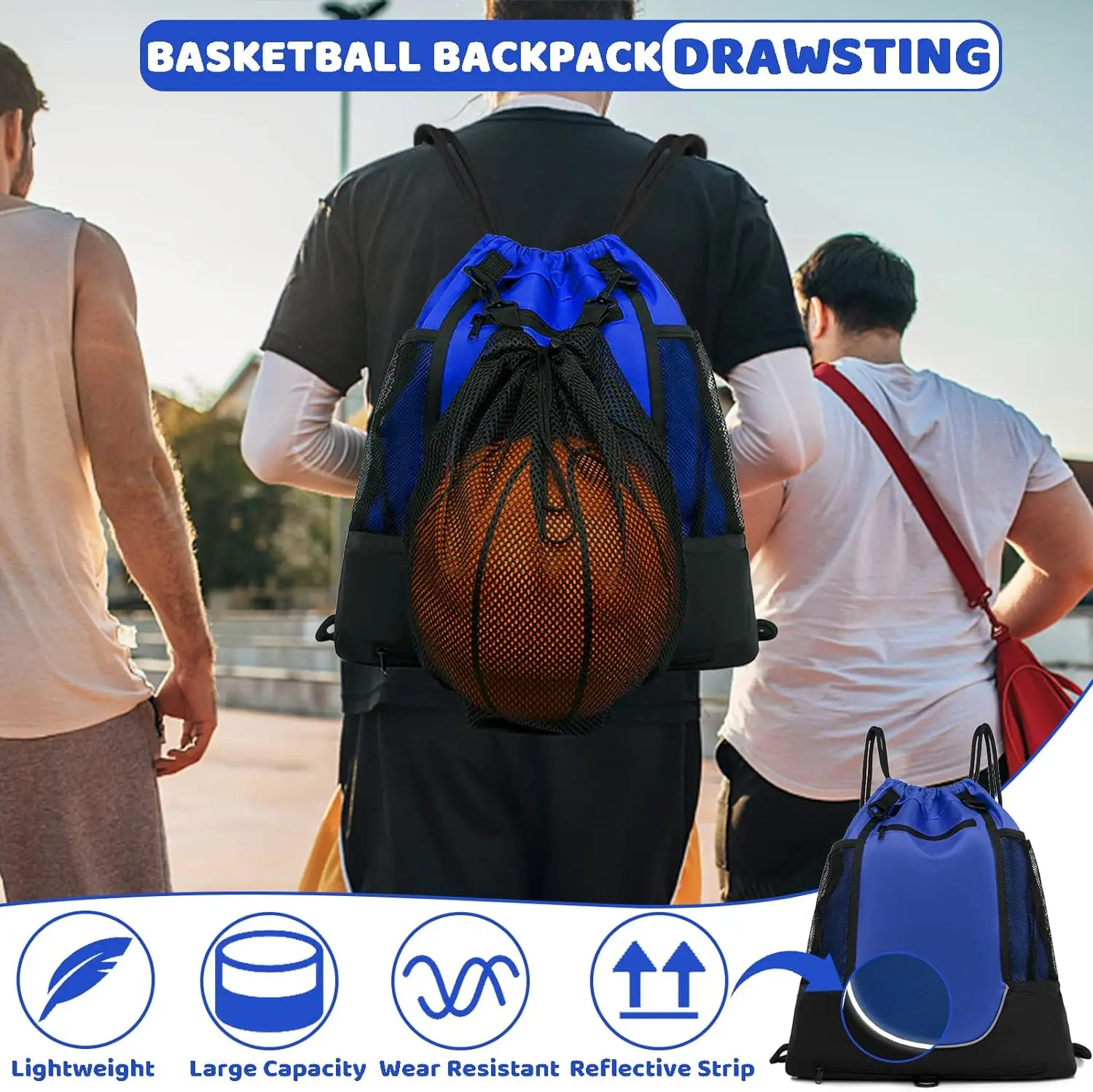 Drawstring Basketball Backpack for Boys Foldable Soccer Backpack Gym Bag Sack pack Sports Sack with Detachable Ball Mesh Bag