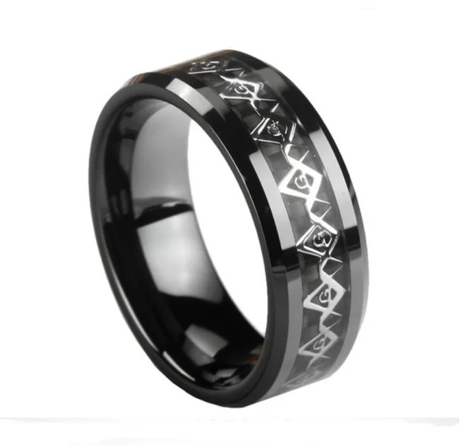 Wholesale fashion jewelry male ring 8mm solid ceramic black waterproof ring Masonic ring