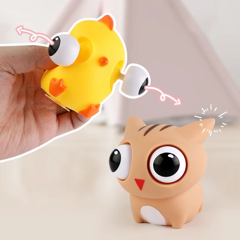 Novelty anti-stress squeeze chicken shaped squishies decompression fidgets toys with pops out eyes