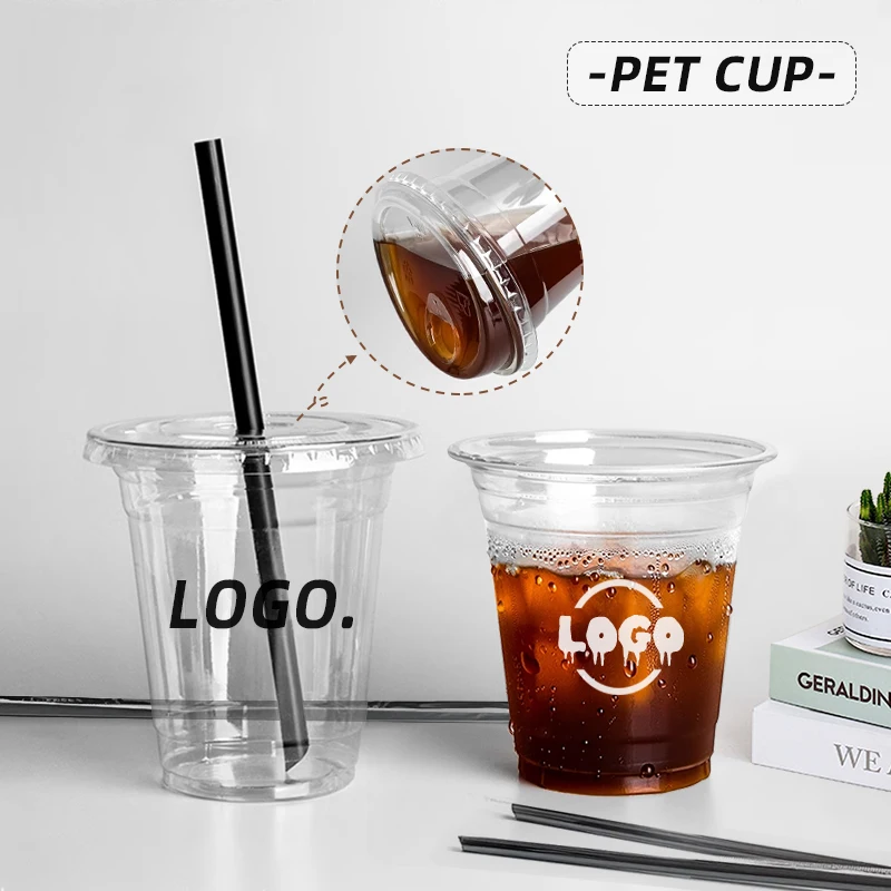 Disposable Coffee Cup Wholesale Thickened Commercial Take-out Packaging Cold Drink Lemon Tea Cup with Lid PET Plastic Beverage