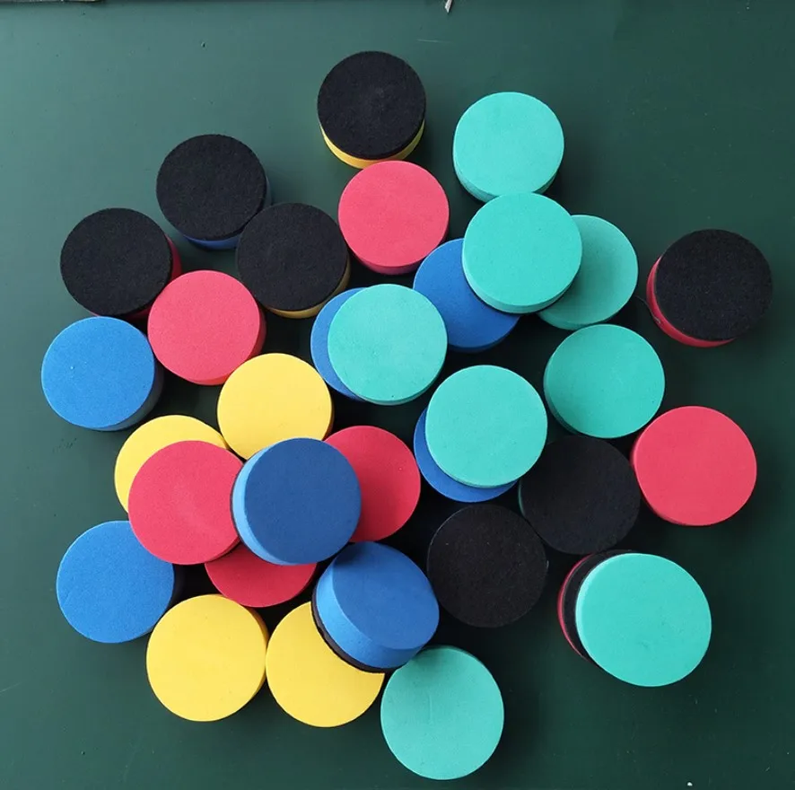 Office school supplies Stock dry erase EVA magnetic felt round shaped whiteboard eraser