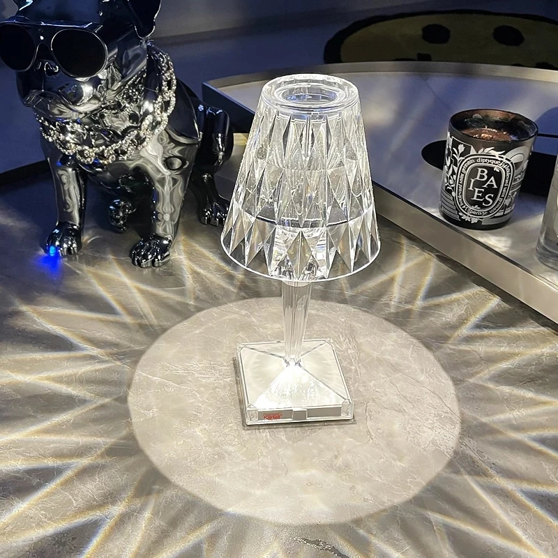 Modern Luxury Simple Style Acrylic Crystal Table Lights Rechargeable Restaurant Cordless Battery LED