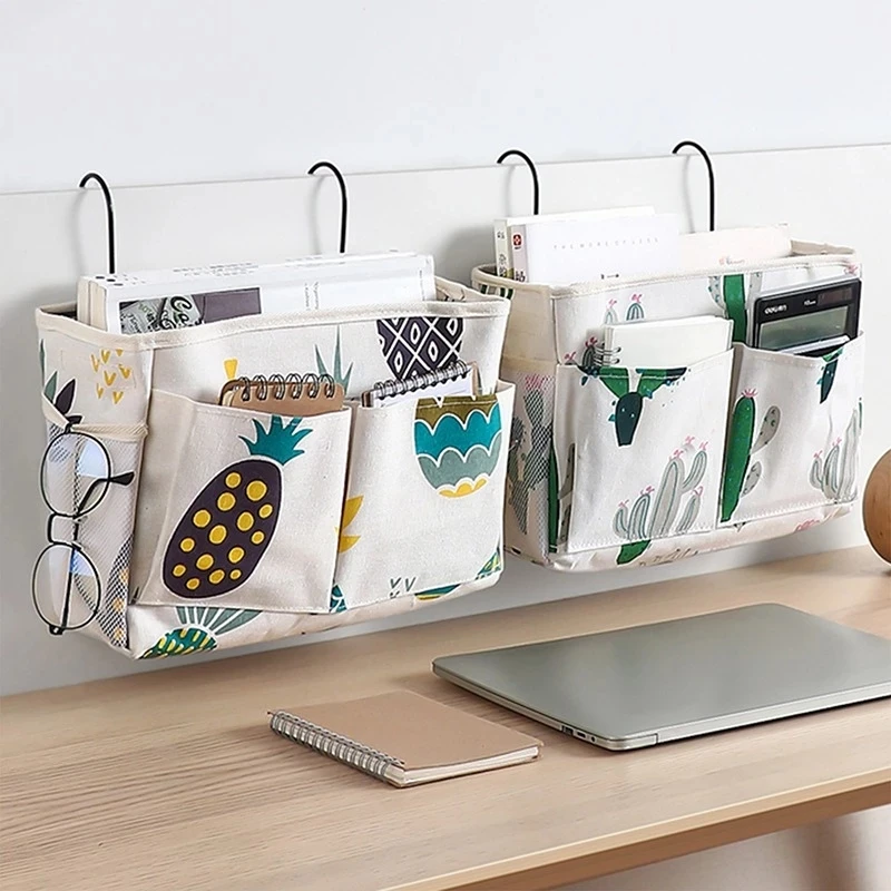 Bedside Hanging Organizer Pocket Storage Bag Wardrobe Organizer Canvas Bedroom Bathroom Magazine Bedside Hanging Storage Bag