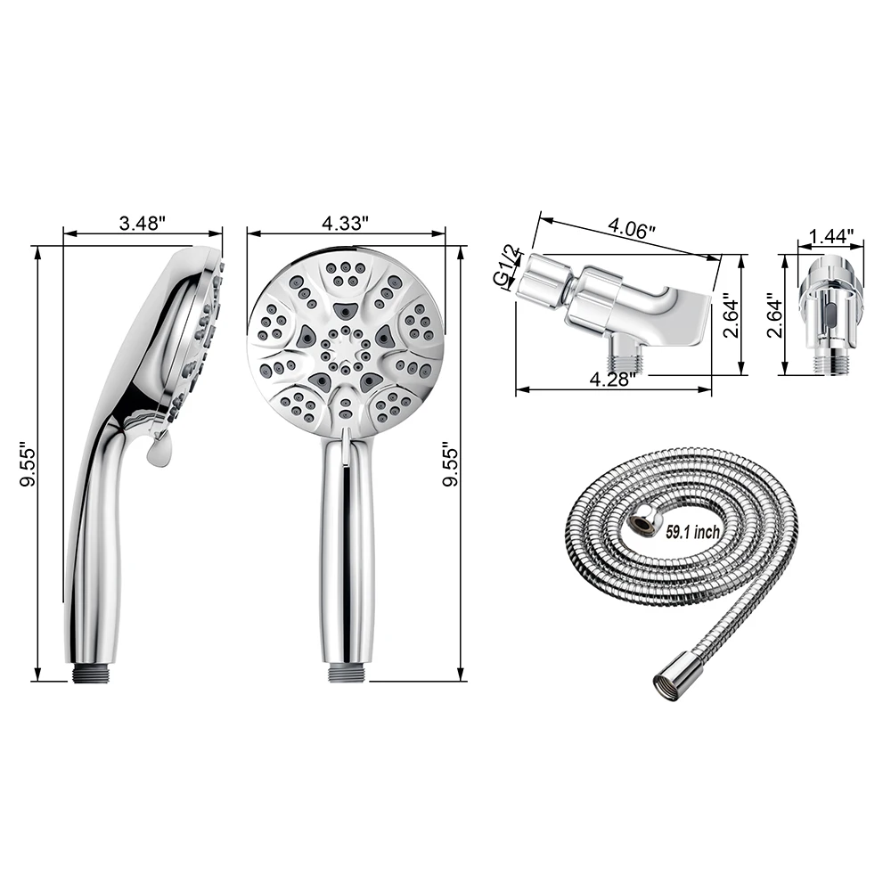 Hot Selling Wholesale Bathroom Plastic Chrome 6 Function Rain Hand Shower Set with Hose Shower Head