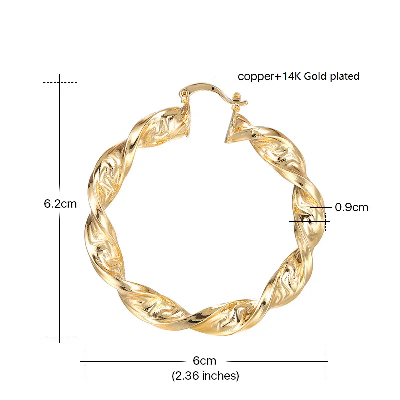 
More Than 3000 Designs Earrings Jewelry Wholesale Copper Alloy 14k Gold Plated Twisted Big Large Earring Cheap Hoop Earrings 