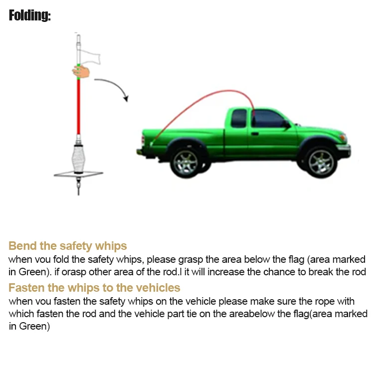 Mining And Industrial  Fiberglass Led Lighted Safety Antenna Flag Led Whips For Mining Truck Offroad Side By Side
