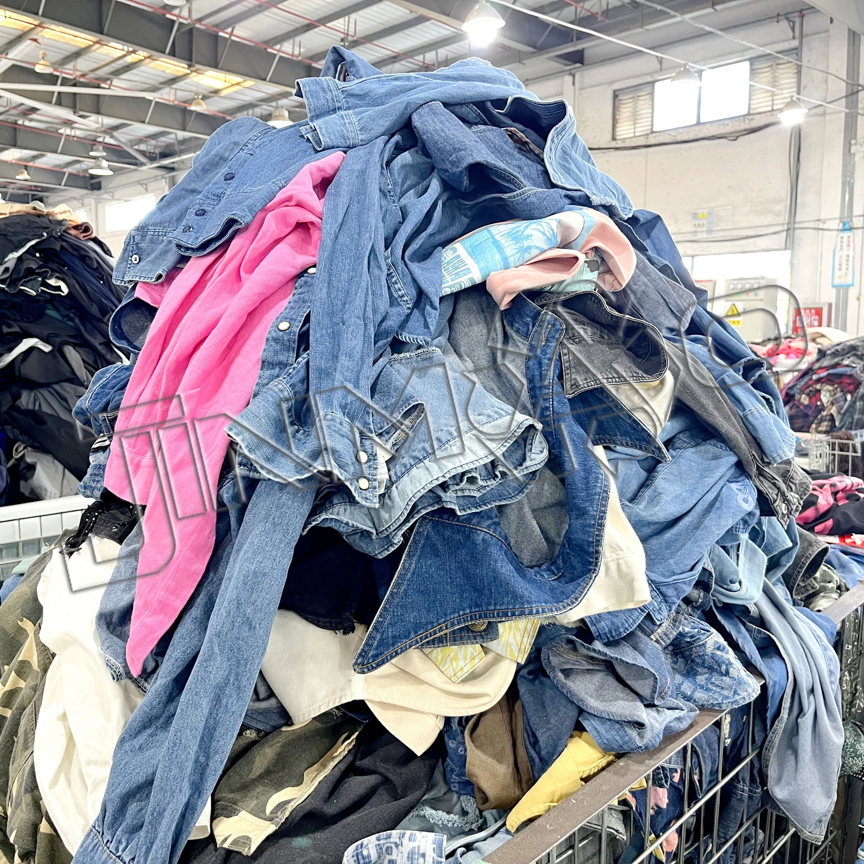 Jinmao wholesale grade B used jeans dark light blue fashion casual baggy used clothes for Men mixed bales