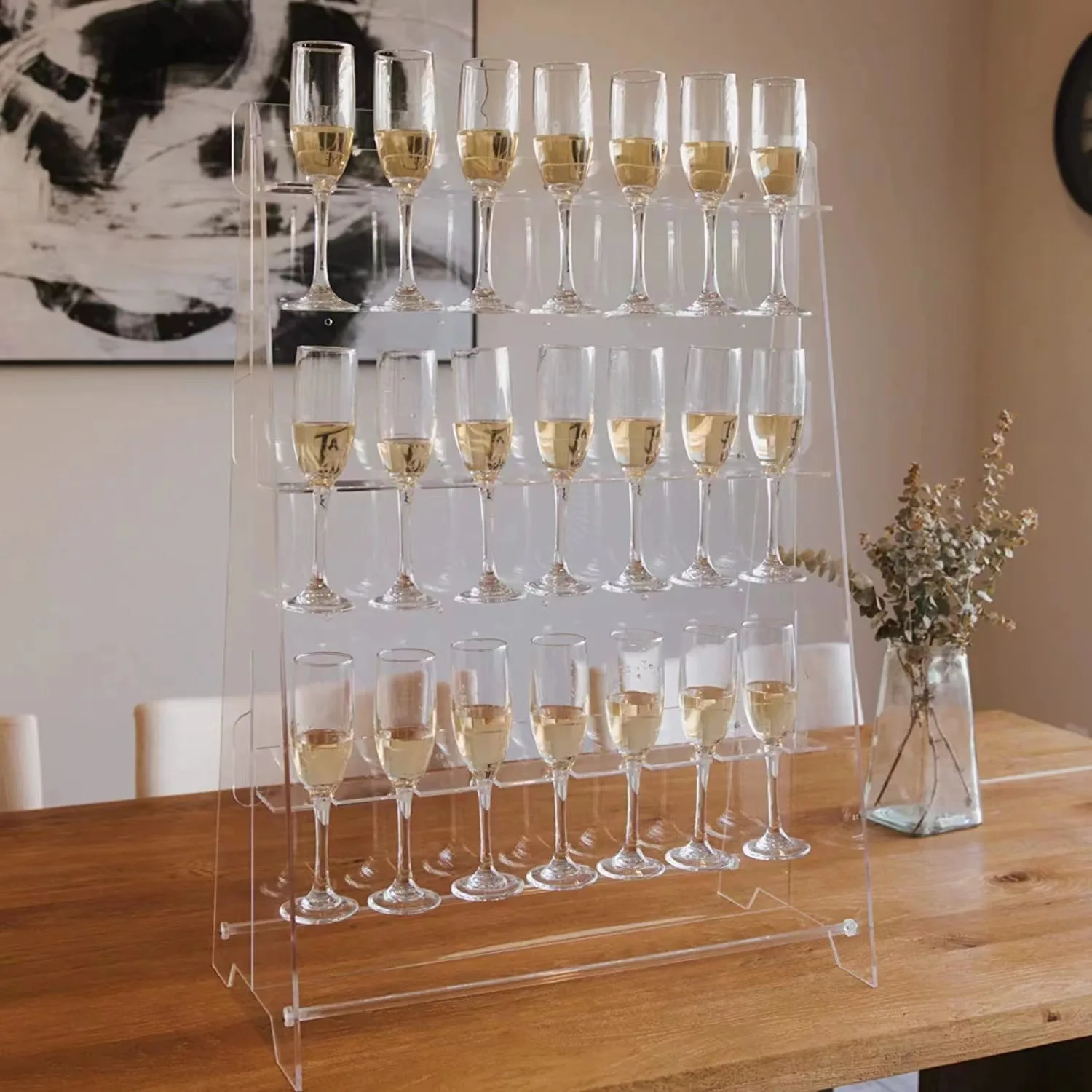 Luxury Wedding Custom Champagne Wall Glass Holder Acrylic Prosecco Wall Mounted Acrylic Champagne Display Rack Stand Wall