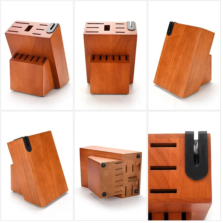 14 Pieces Stainless Steel Cutlery Kitchen Knife Set with Wooden Block and Hollow Handle Self Sharpening Knife Block Set