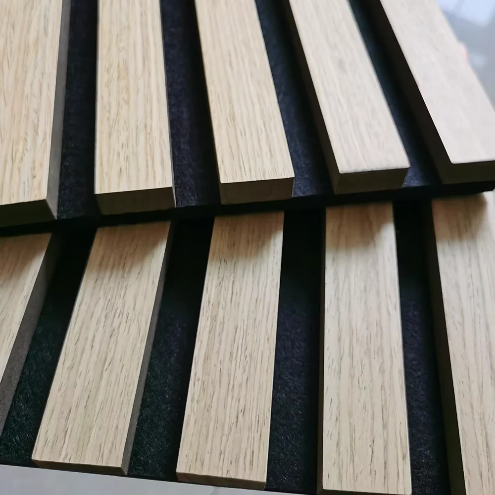 Jiuyixing Interior Wood Paneling Board Wooden Acoustic Panel Sound Absorption Grooved Acoustic Wall Panel Akupanel