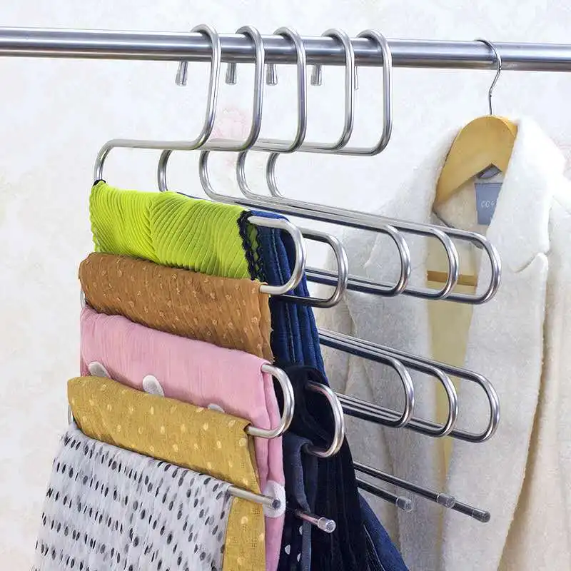 S-Type Stainless Steel Clothes Pants Hangers Closet Storage Organizer for Pants Jeans Scarf Hanging Metal Pants Hanger DH6541