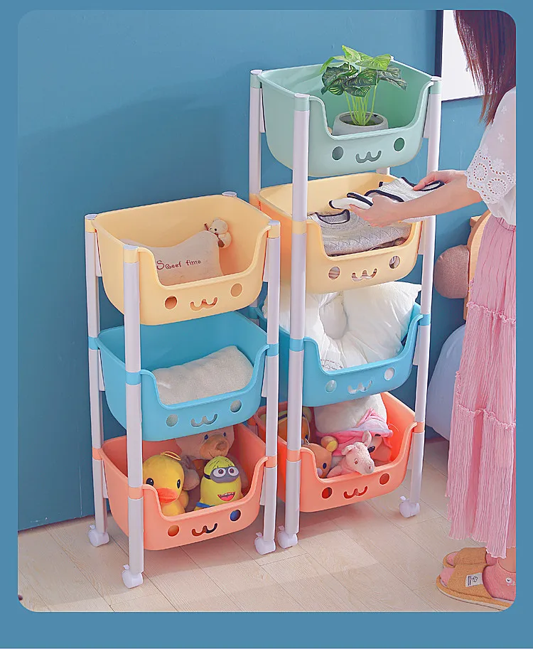 Movable Book Clothing Organization Rack 2/3/4 Layer Floor Lovely Toy Storage Organizer For Bathroom Living Room Kitchen