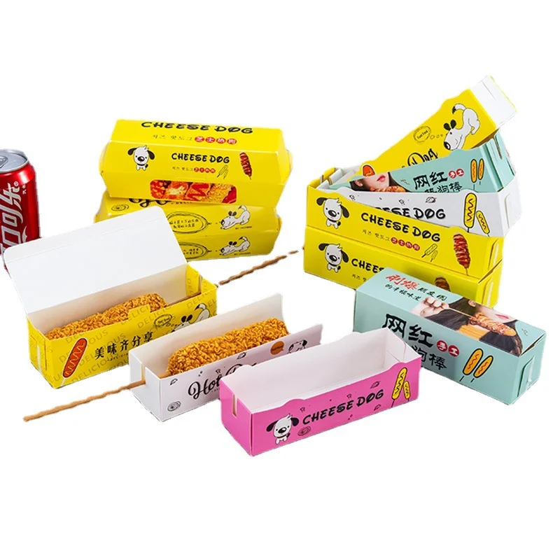 Takeaway Printed Korean Corn Dog Food Packaging Container Hot Dog Paper Trays Snack Box