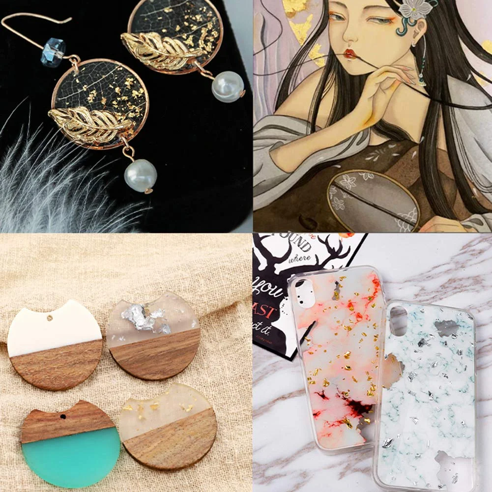 Gold Leaf Kit for Resin Nail Painting Earrings Necklace Key-chain and Art Craft Jewelry Making Decoration DIY