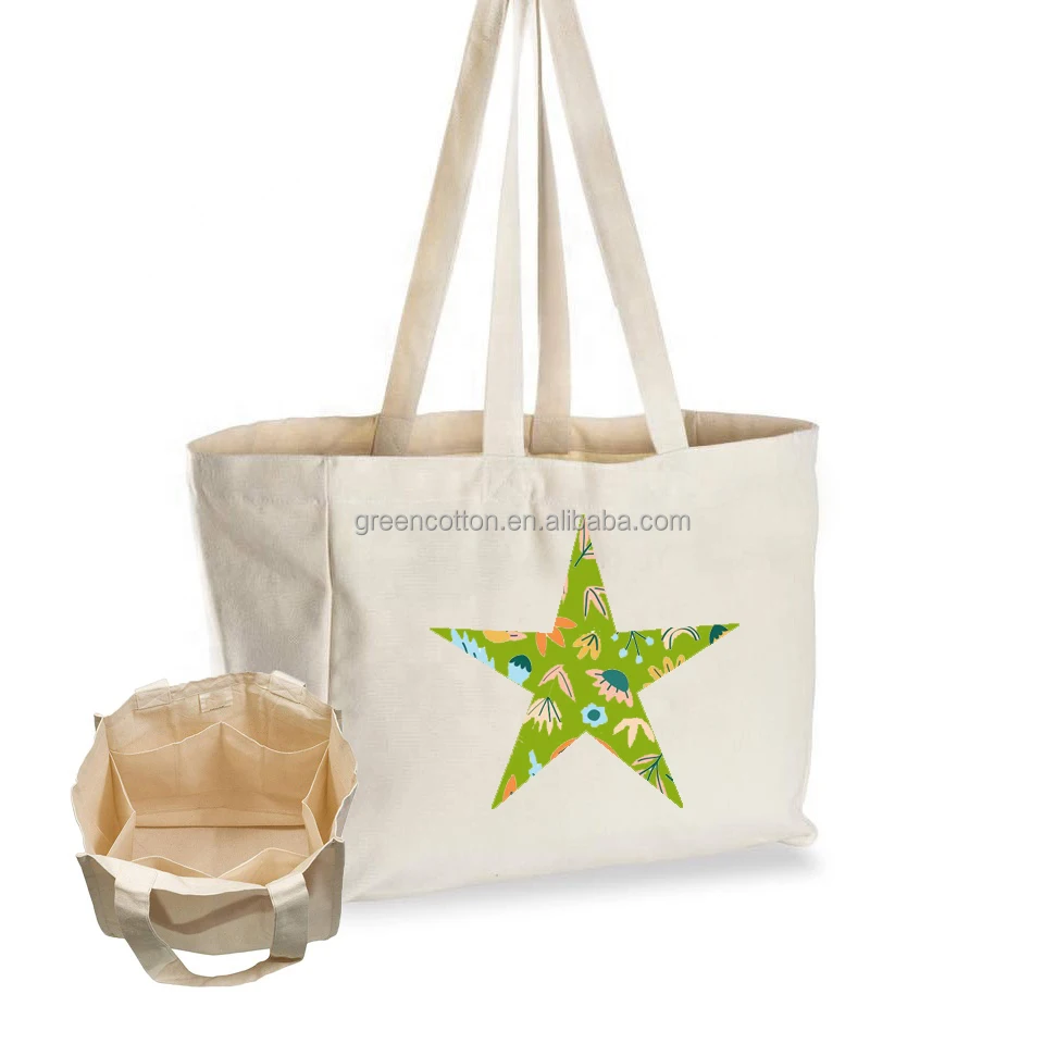 Wholesale Custom Logo Eco Recycle Natural Color Simple Printing Heavy Organic Canvas Cotton Tote Shopping Bag With Inner Pocket