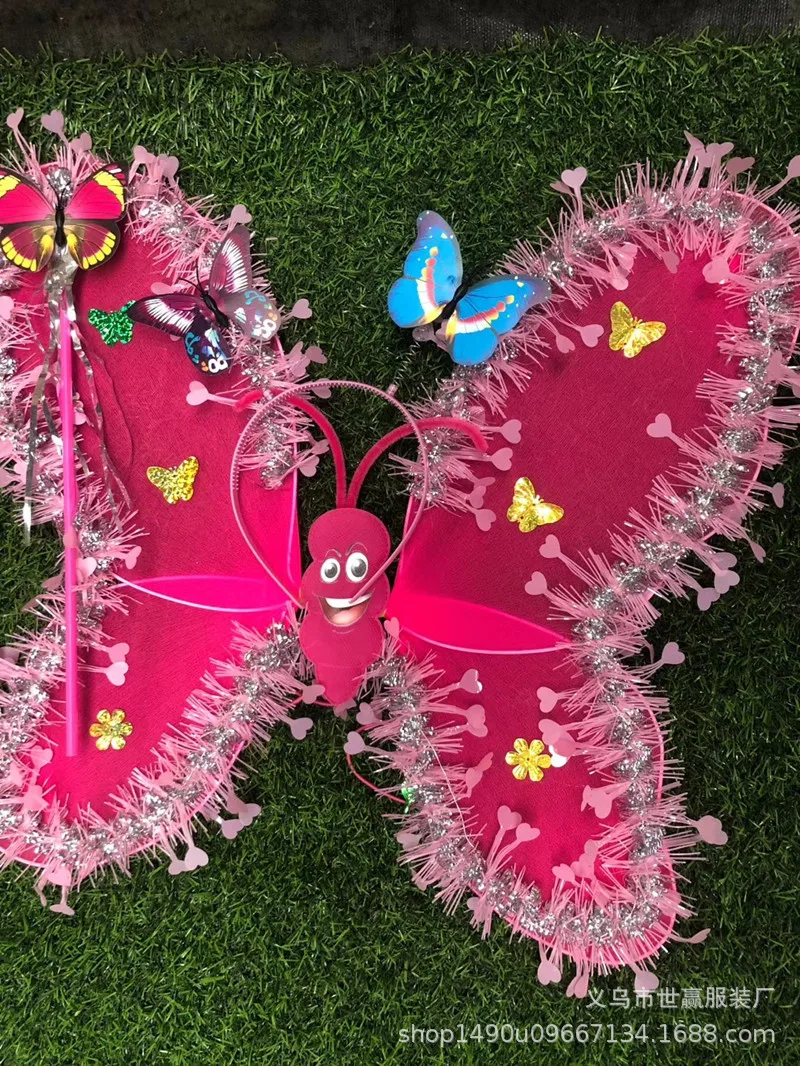 Wholesale HIGH quality Girls Costume Set angel wings LED butterfly wings LED tutu skirt with Wand and Headband