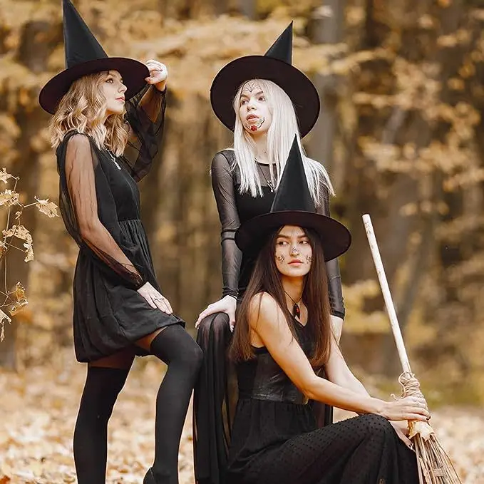 Halloween Witch Hats Adult Black Witch Hats Masquerade Wizard Costume Top Pointed Caps Cosplay Props Party Decoration