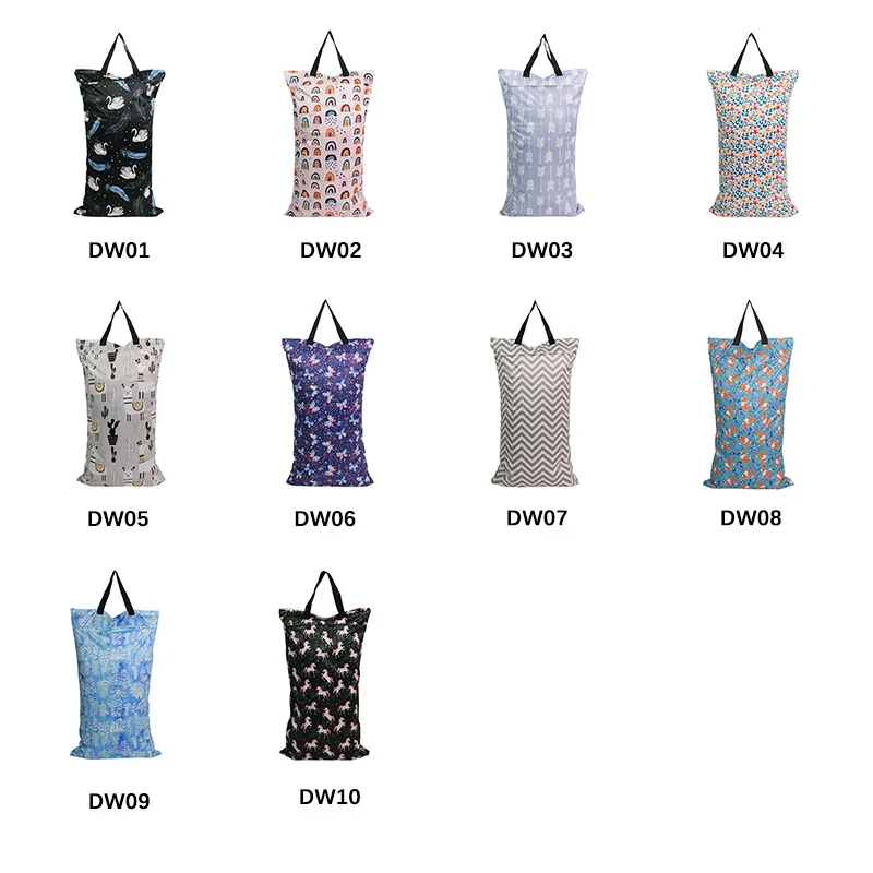 Custom Reusable Large Zipper Wet Dry Bag Baby Cloth Diaper Bags Nappy Wet Bag Waterproof With 2 Pockets