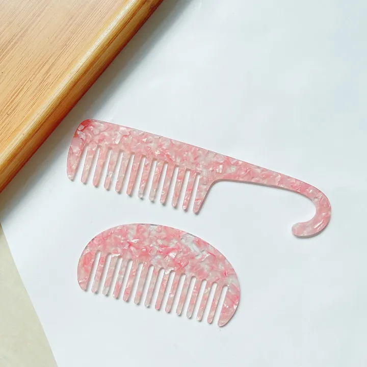 Wholesale 3Pcs Pink Personalized Wide Tooth Cellulose Acetate Comb Set