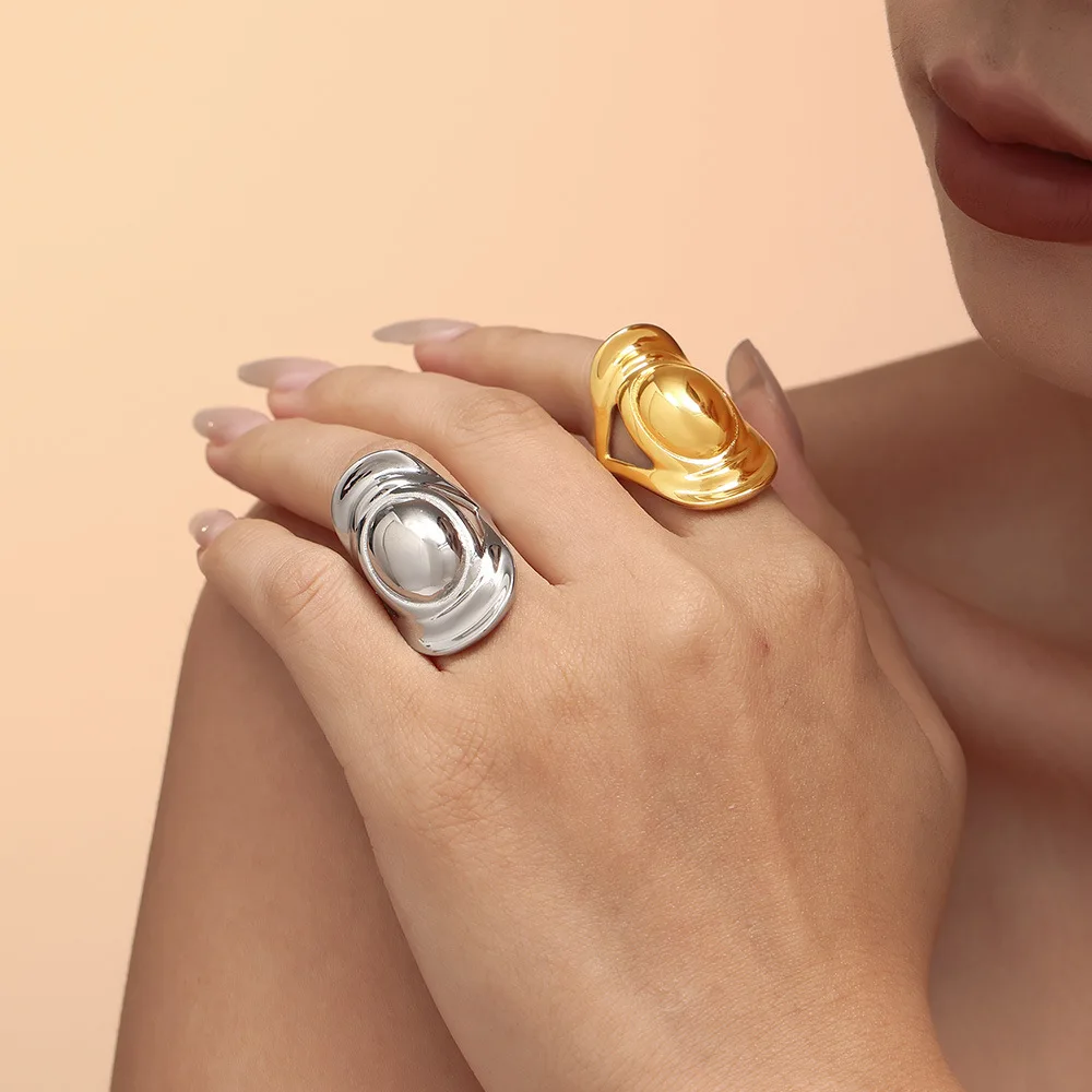 Fashion Exaggerated Oval Straw Hat Shaped Opening Adjustable Ring Personalized Temperament Design Gold Ingot Ring For Daily Life