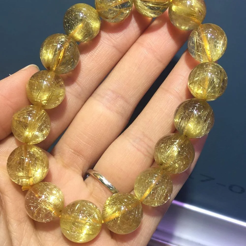 Wholesale High quality Natural Loose Gemstone 4-12mm Size Gold Rutilated Stone Beads for bracelet jewelry making