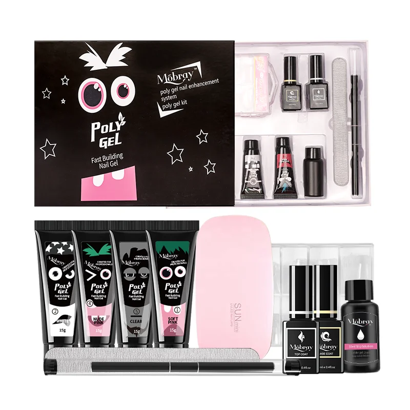 Ready to Ship Poly Gel Set 4 Colors Mobray Nail Polish Art Kit Quick Building For Nails Extensions Hard Gel Poly Gel Kit
